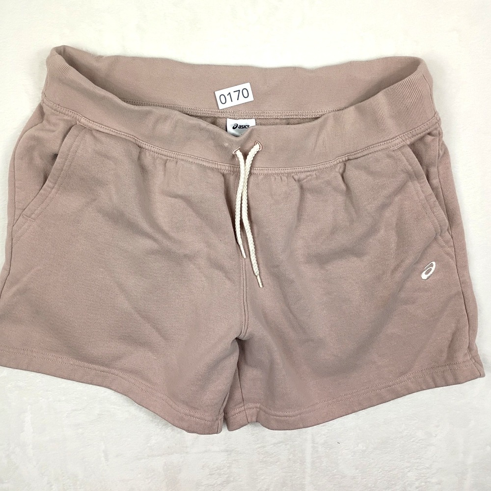 Asics Womens Fleece Lounge Shorts Dusty Rose Mauve Drawstring Athletic Large